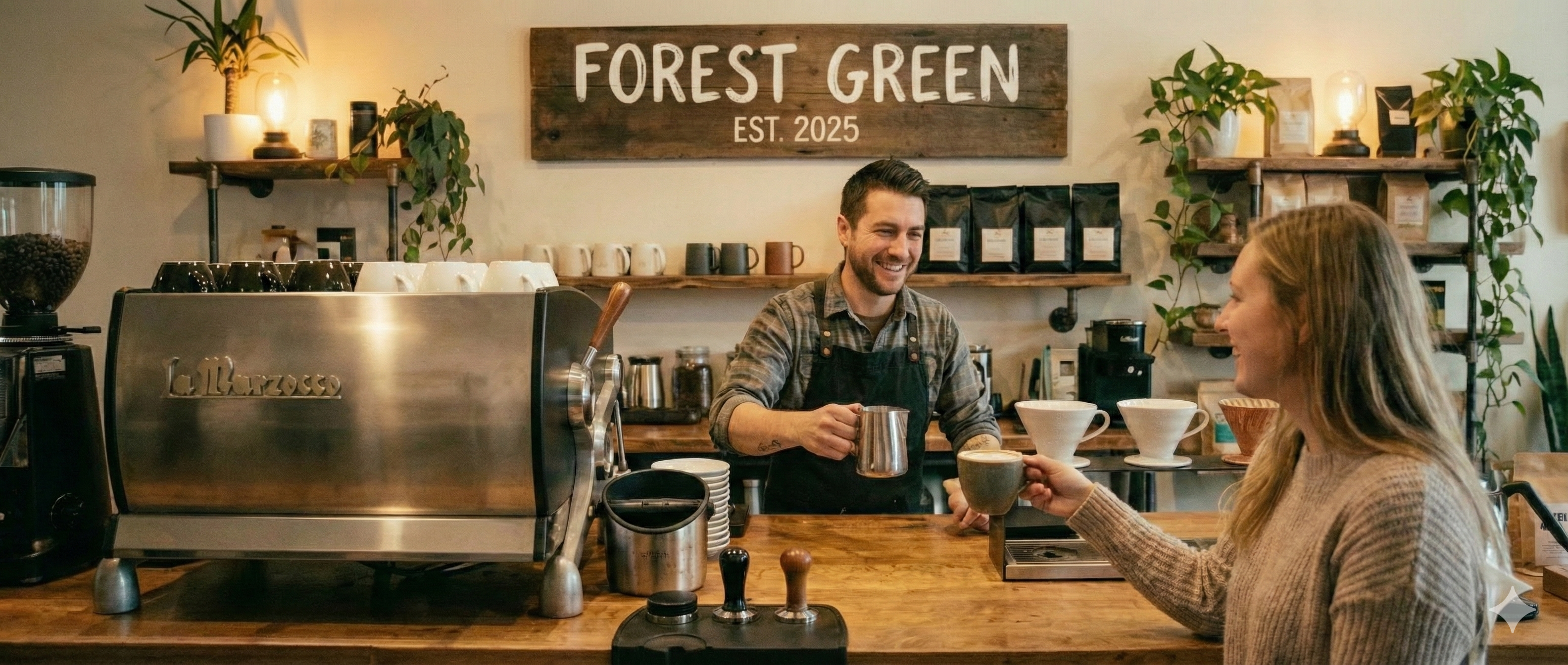 Barista serving coffee